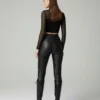 Siyah Tül Detaylı Uzun Kollu Crop Bluz